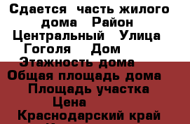 Сдается  часть жилого  дома › Район ­ Центральный › Улица ­ Гоголя  › Дом ­ 140 › Этажность дома ­ 1 › Общая площадь дома ­ 33 › Площадь участка ­ 3 › Цена ­ 5 500 - Краснодарский край, Краснодар г. Недвижимость » Дома, коттеджи, дачи аренда   . Краснодарский край